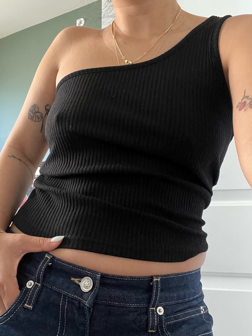 Maje ribbed one shoulder tank